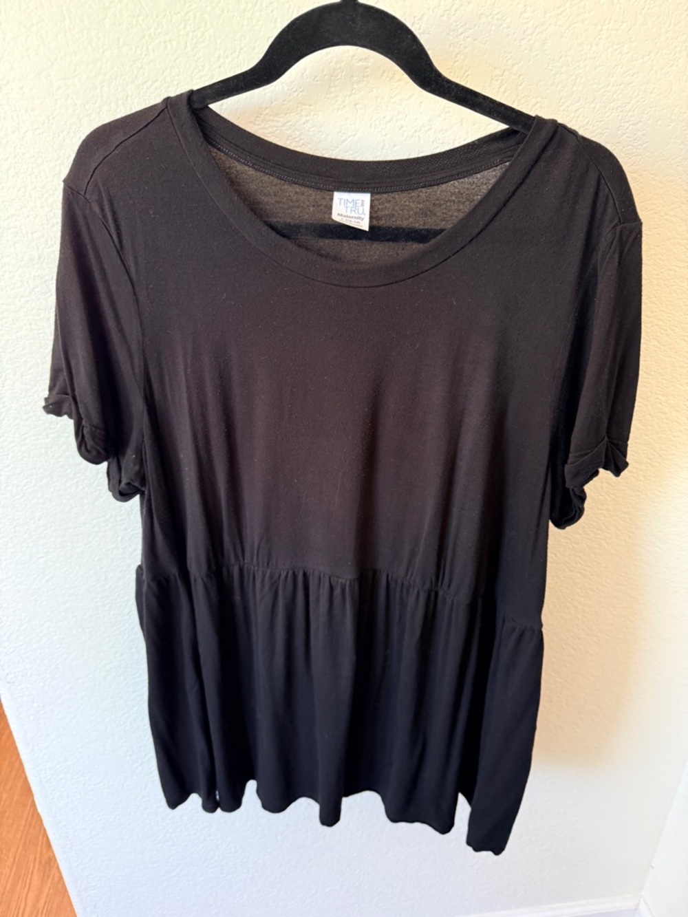 Time and Tru Black Short-Sleeve Maternity Peplum Top